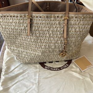 Michael Kors Signature Jet Set Gold Studded Tote - New W/O Tags